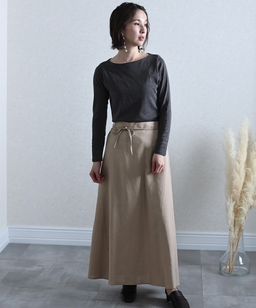 ElegChic（エレグシック）の「フライスボートネック ロング スリーブシャツ 長袖 （Tシャツ/カットソー・レディース・マジェンタ/ライトブルーグレー/チャコールグレー/杢グレー/ネイビー/ブラック/グレイッシュベージュ/ホワイト/カーキ・3L/4L/L/M/XL）」の13枚目の写真