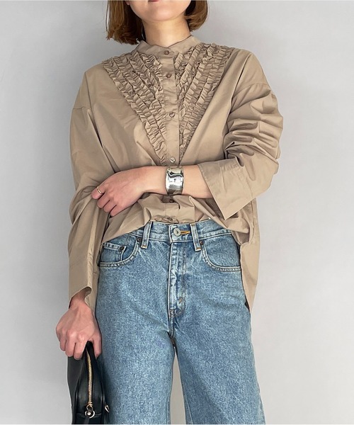 PICCIN（ピッチン）の「フロントフリルブラウス（シャツ/ブラウス・レディース・ベージュ/オフホワイト/サックスブルー・M）」の2枚目の写真