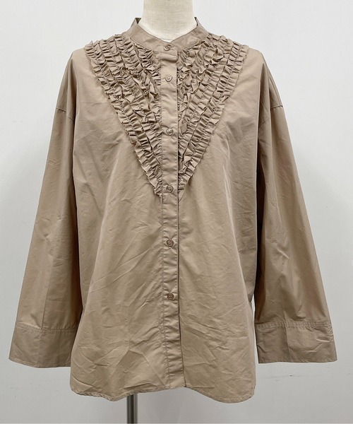 PICCIN（ピッチン）の「フロントフリルブラウス（シャツ/ブラウス・レディース・ベージュ/オフホワイト/サックスブルー・M）」の6枚目の写真