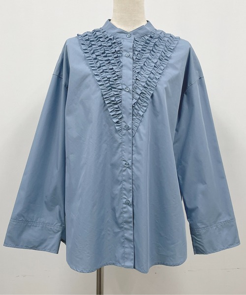 PICCIN（ピッチン）の「フロントフリルブラウス（シャツ/ブラウス・レディース・ベージュ/オフホワイト/サックスブルー・M）」の7枚目の写真