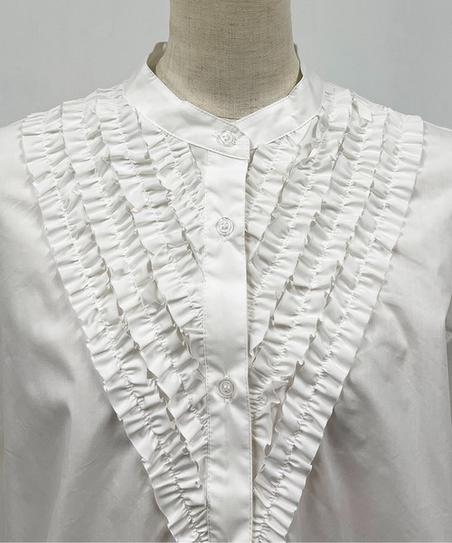 PICCIN（ピッチン）の「フロントフリルブラウス（シャツ/ブラウス・レディース・ベージュ/オフホワイト/サックスブルー・M）」の11枚目の写真