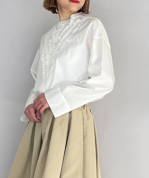 PICCIN（ピッチン）の「フロントフリルブラウス（シャツ/ブラウス・レディース・ベージュ/オフホワイト/サックスブルー・M）」の21枚目の写真