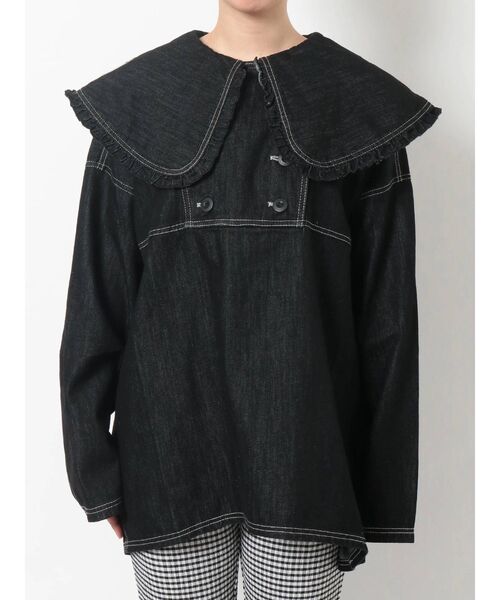 merry jenny（メリージェニー）の「デニムビッグカラーフリルブラウス（シャツ/ブラウス・レディース・ブラック/インディゴブルー・FREE）」の11枚目の写真