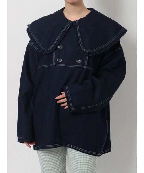 merry jenny（メリージェニー）の「デニムビッグカラーフリルブラウス（シャツ/ブラウス・レディース・ブラック/インディゴブルー・FREE）」の21枚目の写真