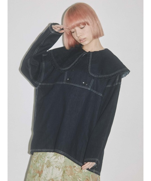 merry jenny（メリージェニー）の「デニムビッグカラーフリルブラウス（シャツ/ブラウス・レディース・ブラック/インディゴブルー・FREE）」の22枚目の写真