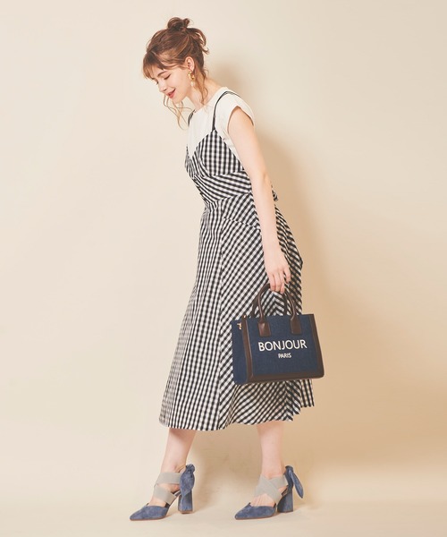 31 Sons de mode（トランテアン　ソン　ドゥ　モード）の「インナーセットギンガムチェックキャミワンピース（ワンピース・レディース・ブラック×ホワイト/イエロー・36/38）」の3枚目の写真