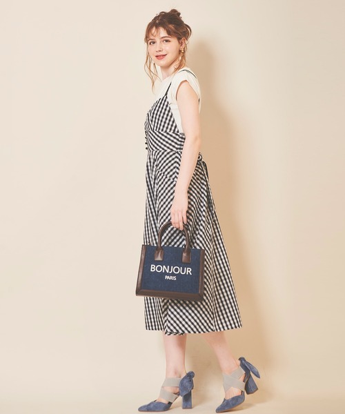 31 Sons de mode（トランテアン　ソン　ドゥ　モード）の「インナーセットギンガムチェックキャミワンピース（ワンピース・レディース・ブラック×ホワイト/イエロー・36/38）」の4枚目の写真