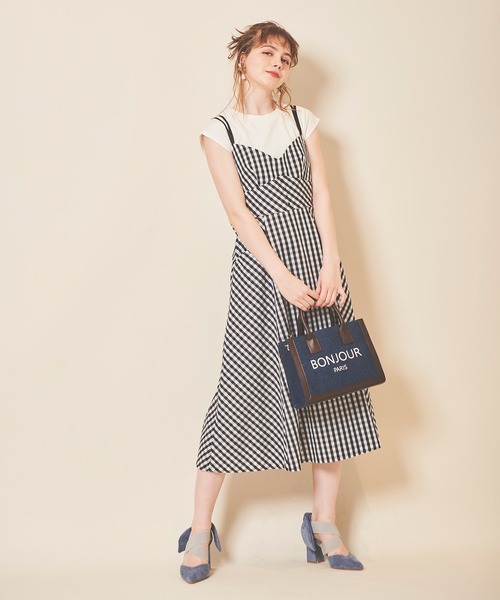 31 Sons de mode（トランテアン　ソン　ドゥ　モード）の「インナーセットギンガムチェックキャミワンピース（ワンピース・レディース・ブラック×ホワイト/イエロー・36/38）」の5枚目の写真
