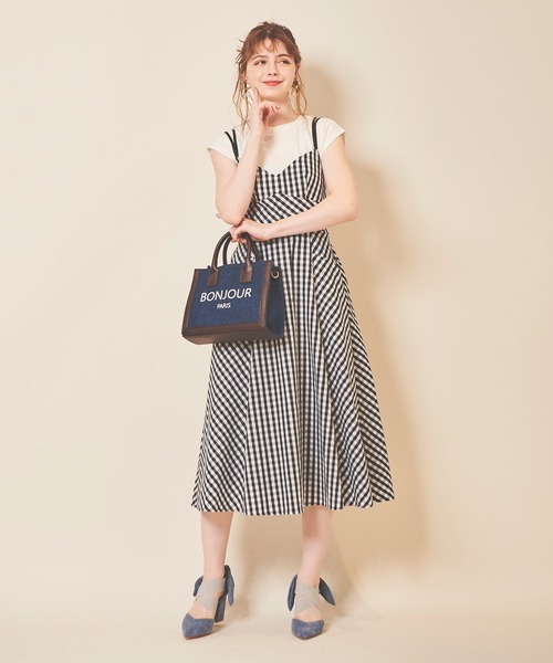 31 Sons de mode（トランテアン　ソン　ドゥ　モード）の「インナーセットギンガムチェックキャミワンピース（ワンピース・レディース・ブラック×ホワイト/イエロー・36/38）」の6枚目の写真