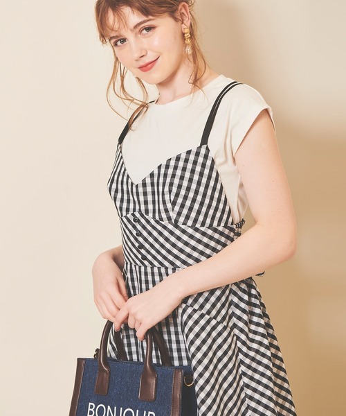 31 Sons de mode（トランテアン　ソン　ドゥ　モード）の「インナーセットギンガムチェックキャミワンピース（ワンピース・レディース・ブラック×ホワイト/イエロー・36/38）」の8枚目の写真