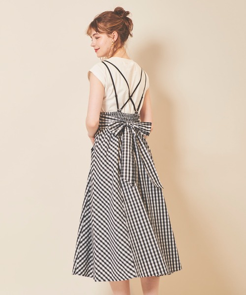31 Sons de mode（トランテアン　ソン　ドゥ　モード）の「インナーセットギンガムチェックキャミワンピース（ワンピース・レディース・ブラック×ホワイト/イエロー・36/38）」の9枚目の写真