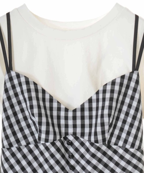 31 Sons de mode（トランテアン　ソン　ドゥ　モード）の「インナーセットギンガムチェックキャミワンピース（ワンピース・レディース・ブラック×ホワイト/イエロー・36/38）」の12枚目の写真