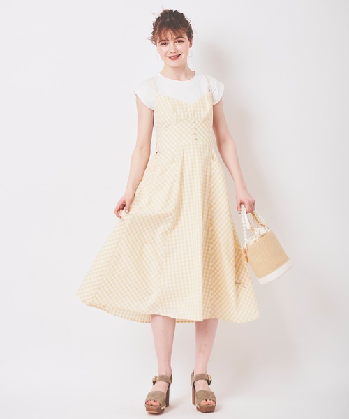 31 Sons de mode（トランテアン　ソン　ドゥ　モード）の「インナーセットギンガムチェックキャミワンピース（ワンピース・レディース・ブラック×ホワイト/イエロー・36/38）」の22枚目の写真
