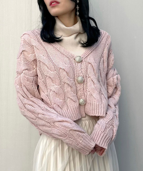 titty＆Co. PETIT（ティティアンドコープティ）の「【titty&Co.PETIT】SSケーブルニットカーデトップス（カーディガン/ボレロ・レディース・ホワイト/ブルー/ピンク・FREE）」の3枚目の写真