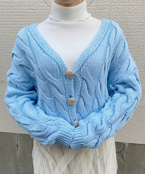 titty＆Co. PETIT（ティティアンドコープティ）の「【titty&Co.PETIT】SSケーブルニットカーデトップス（カーディガン/ボレロ・レディース・ホワイト/ブルー/ピンク・FREE）」の4枚目の写真