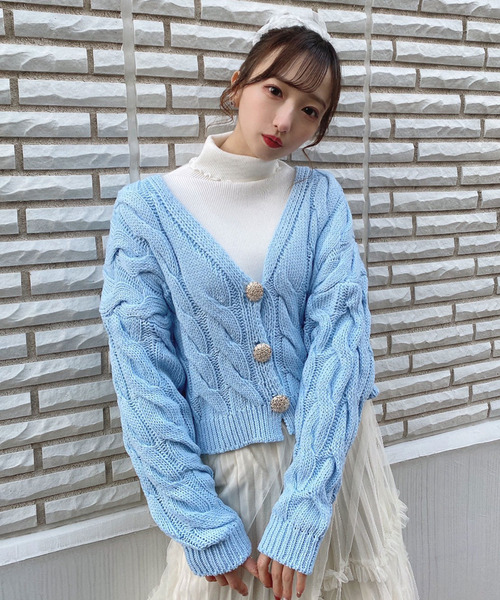 titty＆Co. PETIT（ティティアンドコープティ）の「【titty&Co.PETIT】SSケーブルニットカーデトップス（カーディガン/ボレロ・レディース・ホワイト/ブルー/ピンク・FREE）」の7枚目の写真