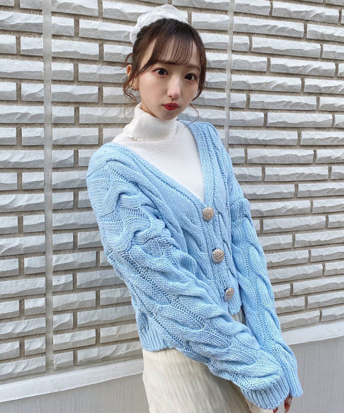 titty＆Co. PETIT（ティティアンドコープティ）の「【titty&Co.PETIT】SSケーブルニットカーデトップス（カーディガン/ボレロ・レディース・ホワイト/ブルー/ピンク・FREE）」の6枚目の写真