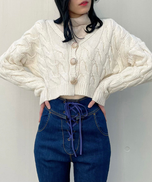 titty＆Co. PETIT（ティティアンドコープティ）の「【titty&Co.PETIT】SSケーブルニットカーデトップス（カーディガン/ボレロ・レディース・ホワイト/ブルー/ピンク・FREE）」の9枚目の写真