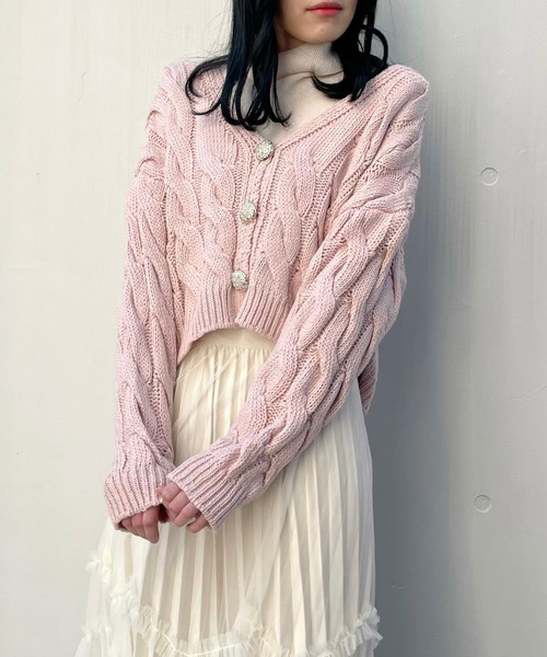 titty＆Co. PETIT（ティティアンドコープティ）の「【titty&Co.PETIT】SSケーブルニットカーデトップス（カーディガン/ボレロ・レディース・ホワイト/ブルー/ピンク・FREE）」の5枚目の写真