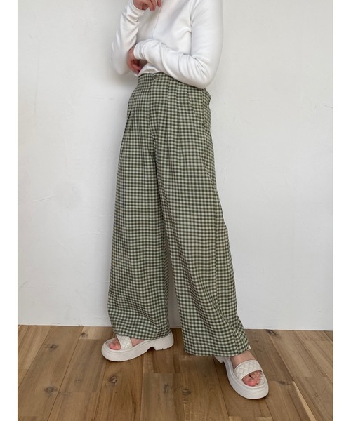 JUMELLE(ジュメロ)の「【低身長~高身長】ワイドチェックパンツ(スラックス・レディース・イエロー/グリーン・SMALL/MEDIUM)」の2枚目の写真