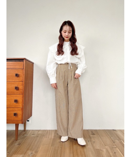 JUMELLE(ジュメロ)の「【低身長~高身長】ワイドチェックパンツ(スラックス・レディース・イエロー/グリーン・SMALL/MEDIUM)」の5枚目の写真