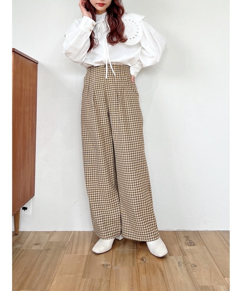 JUMELLE(ジュメロ)の「【低身長~高身長】ワイドチェックパンツ(スラックス・レディース・イエロー/グリーン・SMALL/MEDIUM)」の3枚目の写真