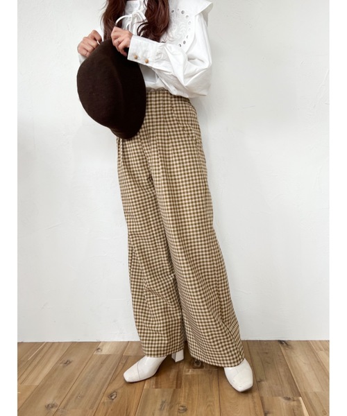 JUMELLE(ジュメロ)の「【低身長~高身長】ワイドチェックパンツ(スラックス・レディース・イエロー/グリーン・SMALL/MEDIUM)」の4枚目の写真