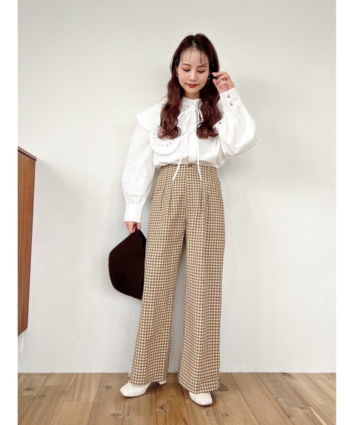 JUMELLE(ジュメロ)の「【低身長~高身長】ワイドチェックパンツ(スラックス・レディース・イエロー/グリーン・SMALL/MEDIUM)」の6枚目の写真