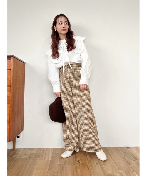 JUMELLE(ジュメロ)の「【低身長~高身長】ワイドチェックパンツ(スラックス・レディース・イエロー/グリーン・SMALL/MEDIUM)」の7枚目の写真