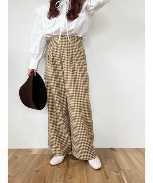 JUMELLE(ジュメロ)の「【低身長~高身長】ワイドチェックパンツ(スラックス・レディース・イエロー/グリーン・SMALL/MEDIUM)」の9枚目の写真