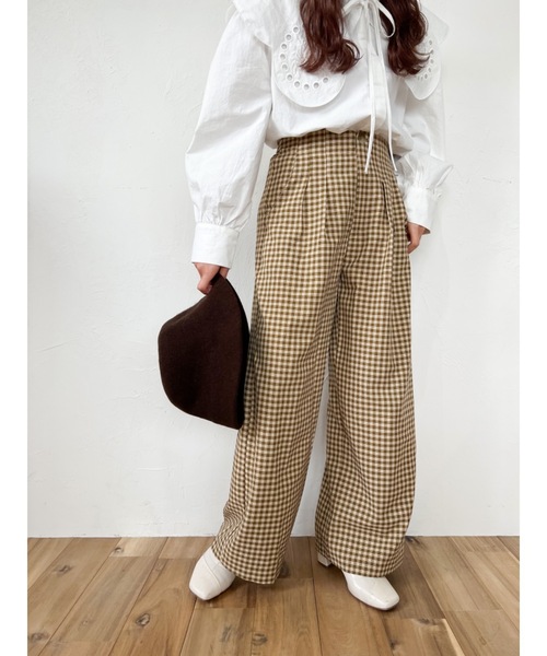 JUMELLE(ジュメロ)の「【低身長~高身長】ワイドチェックパンツ(スラックス・レディース・イエロー/グリーン・SMALL/MEDIUM)」の10枚目の写真