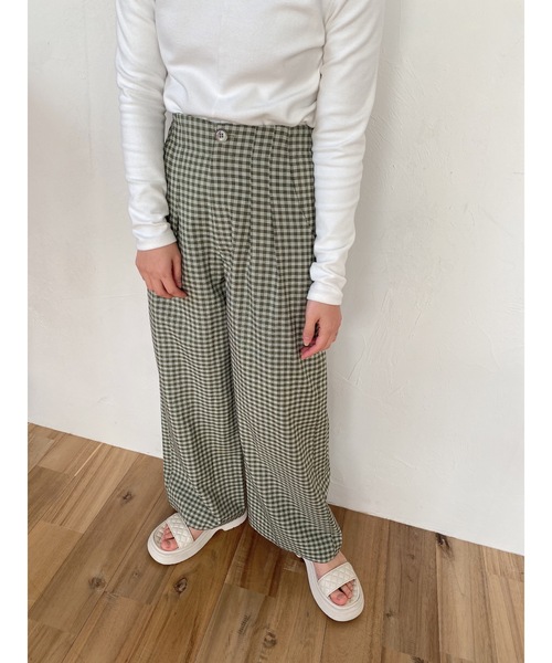 JUMELLE(ジュメロ)の「【低身長~高身長】ワイドチェックパンツ(スラックス・レディース・イエロー/グリーン・SMALL/MEDIUM)」の13枚目の写真