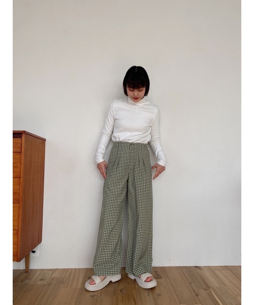 JUMELLE(ジュメロ)の「【低身長~高身長】ワイドチェックパンツ(スラックス・レディース・イエロー/グリーン・SMALL/MEDIUM)」の18枚目の写真