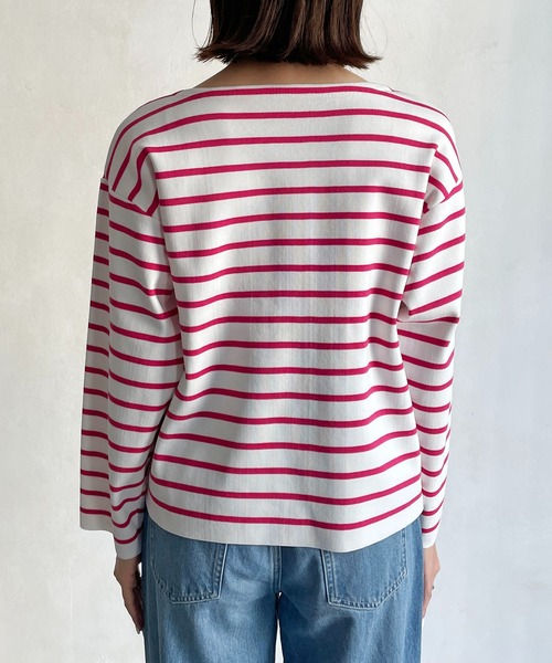 CAPRICIEUX LE'MAGE（カプリシューレマージュ）の「ボーダーワイドプルオーバー（ニット/セーター・レディース・ブラック/グリーン/ピンク・FREE）」の6枚目の写真