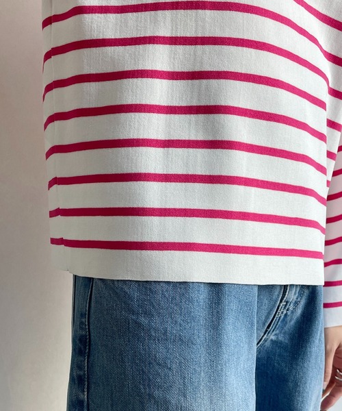 CAPRICIEUX LE'MAGE（カプリシューレマージュ）の「ボーダーワイドプルオーバー（ニット/セーター・レディース・ブラック/グリーン/ピンク・FREE）」の9枚目の写真