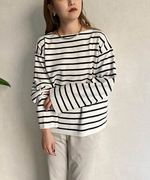 CAPRICIEUX LE'MAGE（カプリシューレマージュ）の「ボーダーワイドプルオーバー（ニット/セーター・レディース・ブラック/グリーン/ピンク・FREE）」の10枚目の写真