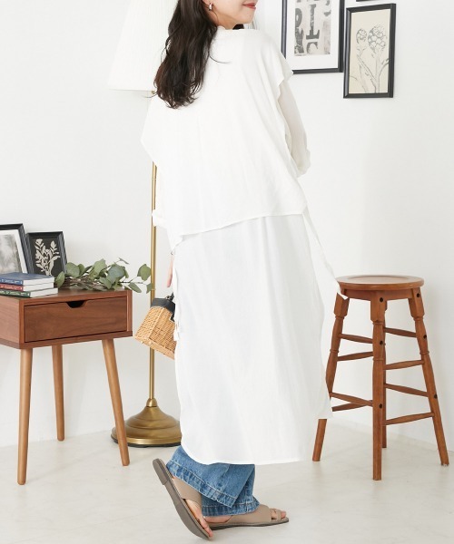 OMNES(オムネス)の「綿レーヨンバンドカラーケープシャツチュニック(シャツ/ブラウス・レディース・グレー/ブラック/ホワイト・FREE)」の11枚目の写真