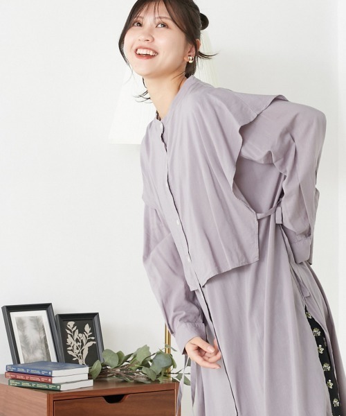 セール】綿レーヨンバンドカラーケープシャツチュニック（シャツ