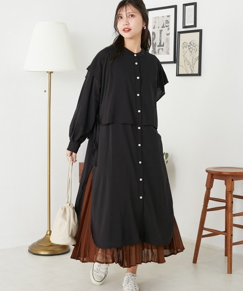 OMNES(オムネス)の「綿レーヨンバンドカラーケープシャツチュニック(シャツ/ブラウス・レディース・グレー/ブラック/ホワイト・FREE)」の21枚目の写真