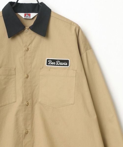 BEN DAVIS（ベンデイビス）の「BEN DAVIS/ベンデイビス オーバーサイズ バック刺繍 クレリック ワークシャツ（シャツ/ブラウス・メンズ・ホワイト/ブラック/ダークグリーン/ベージュ/ブルー系その他・M/L）」の4枚目の写真