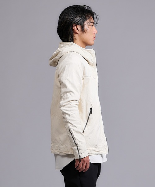 GIORGIO BRATO(ジョルジオブラット)の「GIORGIO BRATO × onegravity / フーデットパンチングレザージャケット(ブルゾン・メンズ・チャコールグレー/オフホワイト・46/48/50)」の16枚目の写真