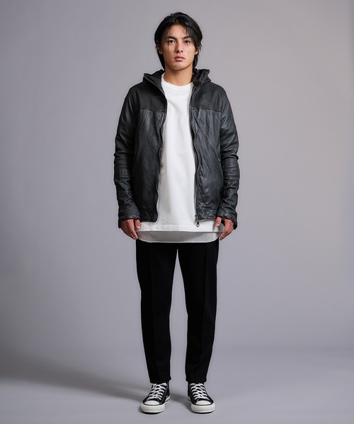 GIORGIO BRATO(ジョルジオブラット)の「GIORGIO BRATO × onegravity / フーデットパンチングレザージャケット(ブルゾン・メンズ・チャコールグレー/オフホワイト・46/48/50)」の15枚目の写真