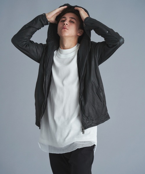 GIORGIO BRATO(ジョルジオブラット)の「GIORGIO BRATO × onegravity / フーデットパンチングレザージャケット(ブルゾン・メンズ・チャコールグレー/オフホワイト・46/48/50)」の18枚目の写真