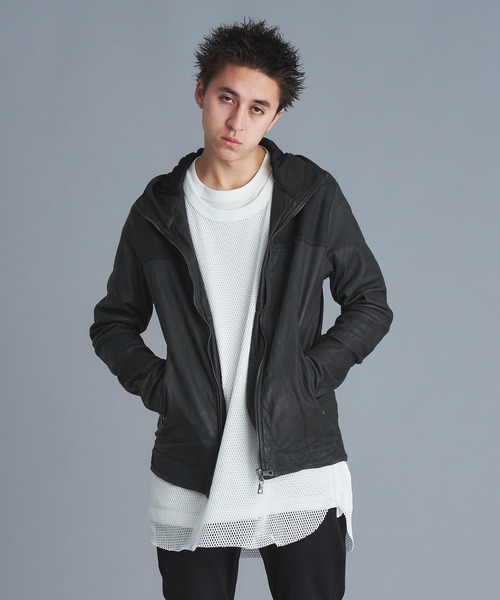GIORGIO BRATO(ジョルジオブラット)の「GIORGIO BRATO × onegravity / フーデットパンチングレザージャケット(ブルゾン・メンズ・チャコールグレー/オフホワイト・46/48/50)」の19枚目の写真