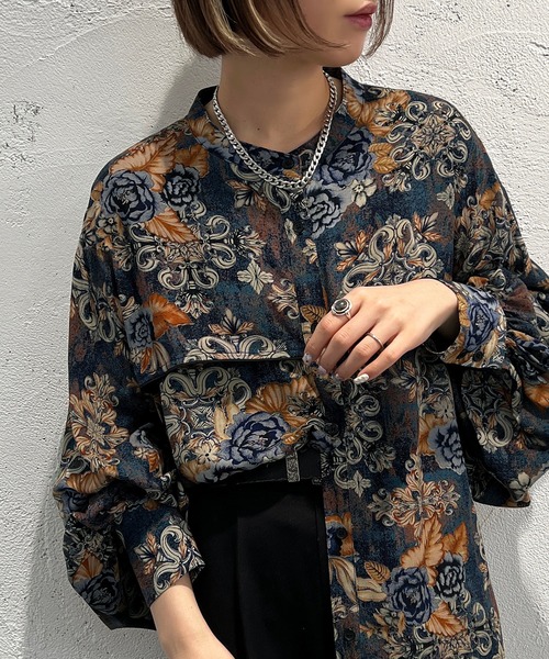 apres jour mignon（アプレジュールミニョン）の「柄バンドカラーシャツ【ZOZOTOWN限定アイテム】（シャツ/ブラウス・レディース・グリーン系その他/ブラウン系その他/ブルー系その他・X-LARGE/フリー）」の2枚目の写真