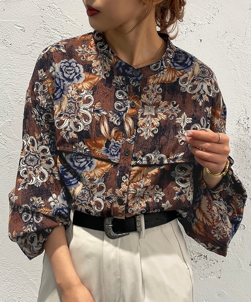 apres jour mignon（アプレジュールミニョン）の「柄バンドカラーシャツ【ZOZOTOWN限定アイテム】（シャツ/ブラウス・レディース・グリーン系その他/ブラウン系その他/ブルー系その他・X-LARGE/フリー）」の6枚目の写真