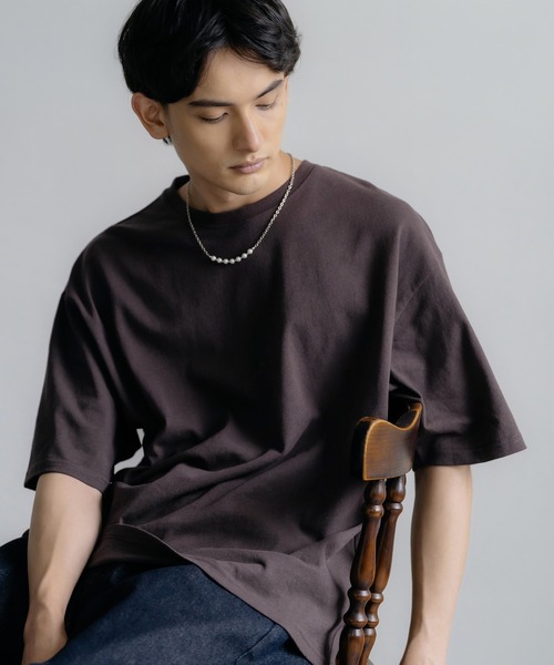 Rocky Monroe(ロッキーモンロー)の「オーバーサイズ USAコットン 無地 クルーネック半袖ビッグTシャツ(Tシャツ/カットソー・メンズ・ホワイト/ライトグレー/ブラック/ベージュ/パープル/ブラウン/ピンク/イエロー/ブルー/グリーン/チャコール・M/L/XL)」の6枚目の写真