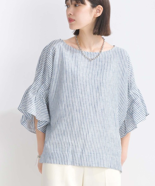 PICCIN(ピッチン)の「前後2WAYフレンチリネンブラウス(シャツ/ブラウス・レディース・ブラック/オフホワイト/カーキ/ブルー系その他/グレイッシュベージュ・M/L)」の1枚目の写真