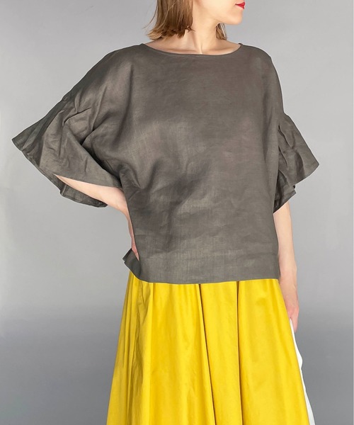 PICCIN(ピッチン)の「前後2WAYフレンチリネンブラウス(シャツ/ブラウス・レディース・ブラック/オフホワイト/カーキ/ブルー系その他/グレイッシュベージュ・M/L)」の5枚目の写真