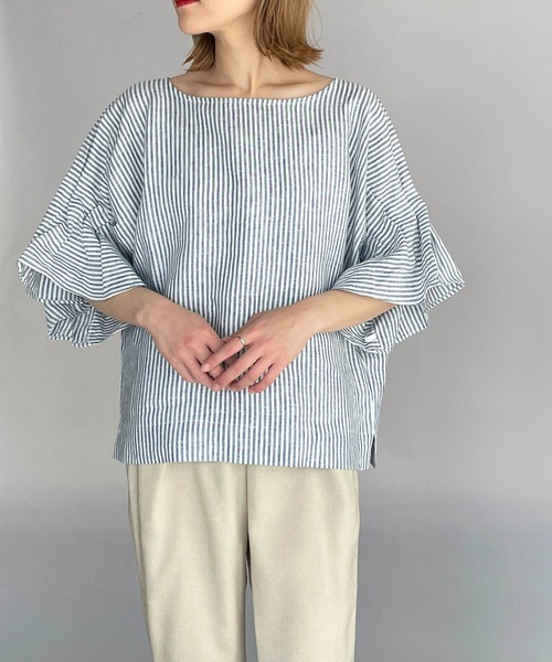 PICCIN(ピッチン)の「前後2WAYフレンチリネンブラウス(シャツ/ブラウス・レディース・ブラック/オフホワイト/カーキ/ブルー系その他/グレイッシュベージュ・M/L)」の9枚目の写真